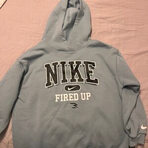 Nike Kids Light Blue Hoodie with 'Fired Up' Print